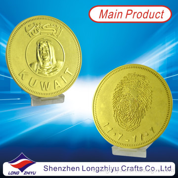 Kwait 120mm 3D Matt Gold Plated Coins, Commemorative Custom Military Medal Award Zinc Alloy Casted Coins Badge Dealer, Challenge Coin Badge Maker (LZY-1300001)